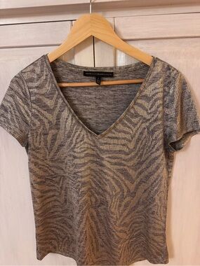 White House Black Market metallic gold V-Neck Short Sleeve Top
